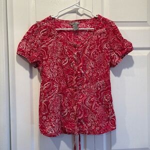 Vintage Y2K Ib diffusion Red Patterned Button Up Short Sleeve Top - Size Large